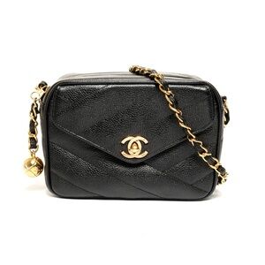 CHANEL Caviar Camera Bag with Turnlock Chain, No. 3, 1994-1996, Black Shoulde...